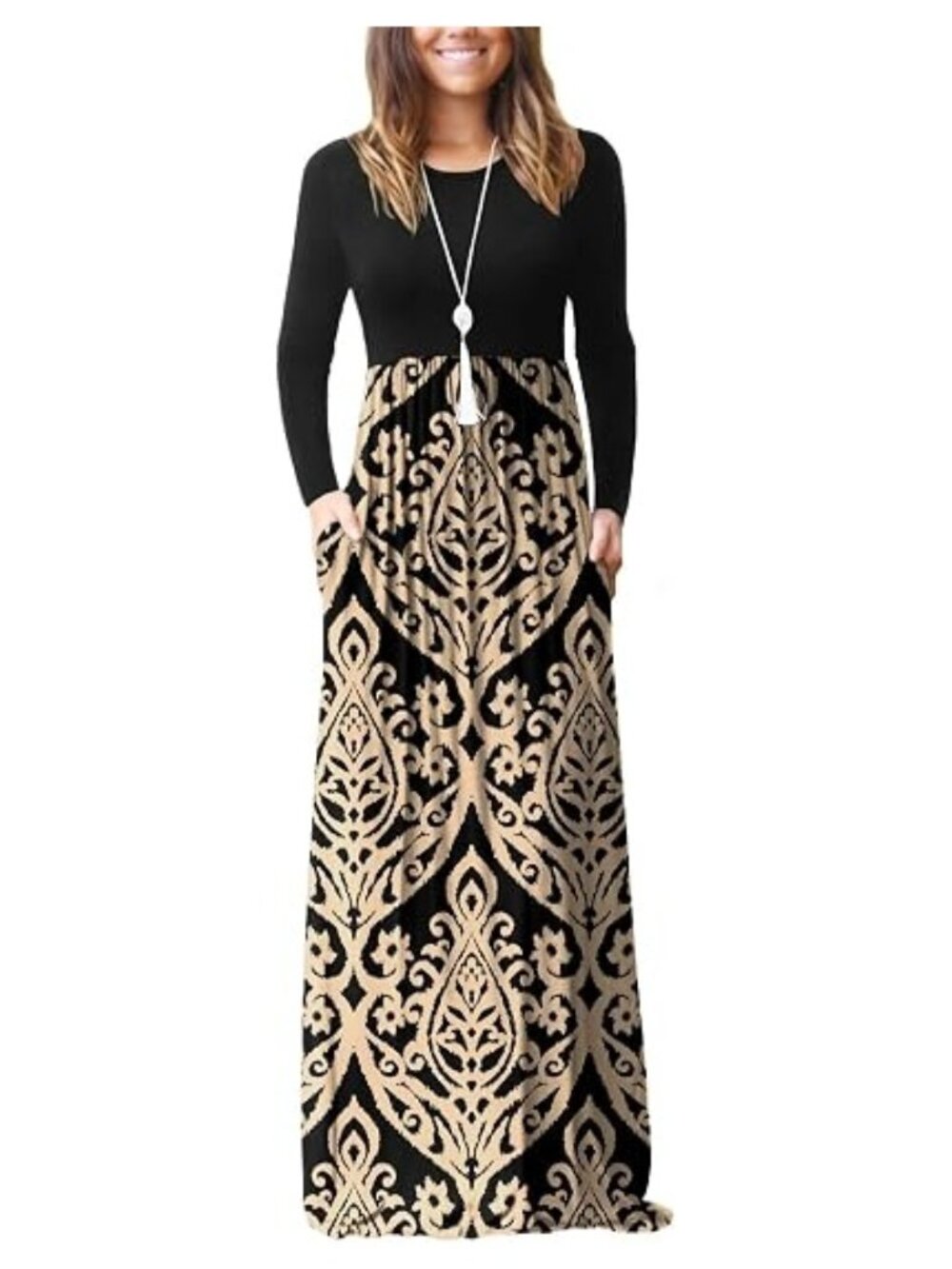 GRECERELLE Maxi Long Dress for Women Empire Waist Fall Casual Dresses